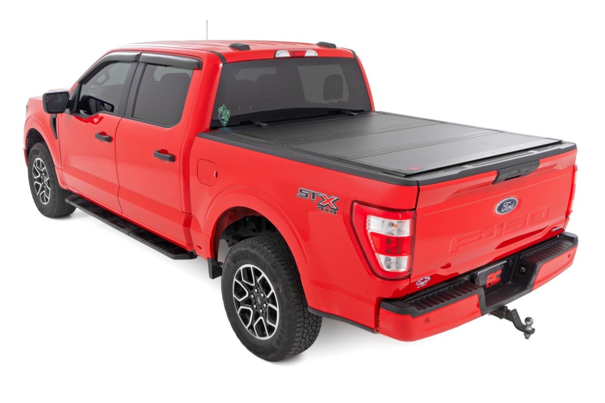 Ford F-150 Hard Tri-Fold Flip Up Bed Cover - Rough Country - Tri-fold Flip-up - '15-'20
